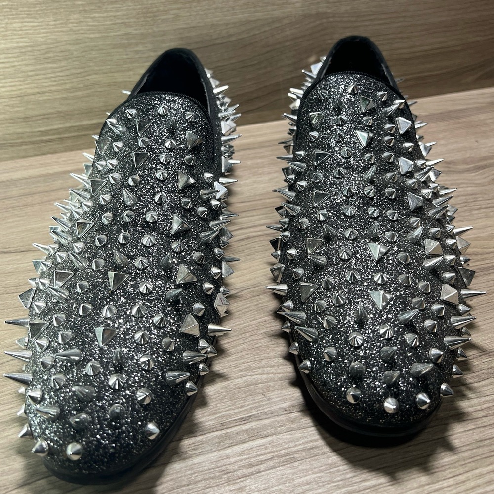 Royal Shoes Mens Black Glitter Spiked Loafers‎ Dress Shoes Size 12